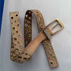 euro Wellness Tan 1.5” W Belt with Gold Grommets size L see measurements